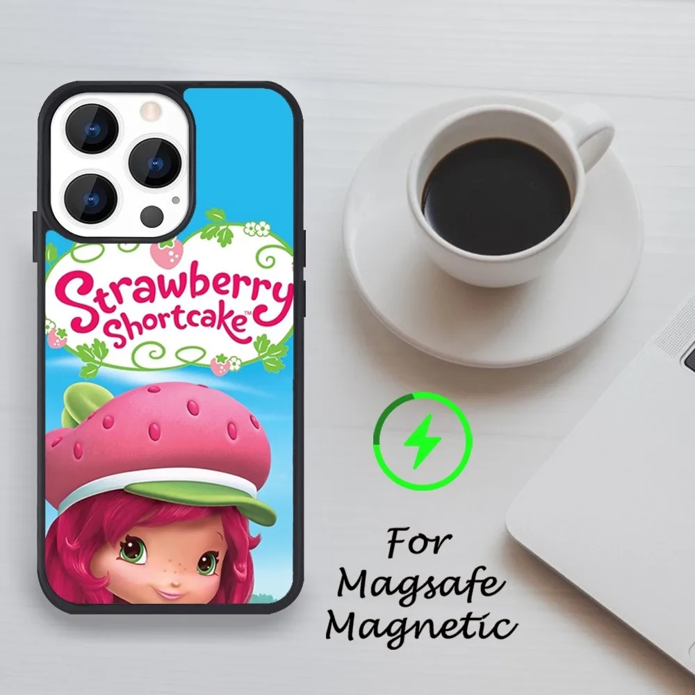 Etui na telefon Cartoon Strawberry Shortcakes do iPhone 11 12 13 14 15 Pro Max Plus Mini X Magsafe Magnetic