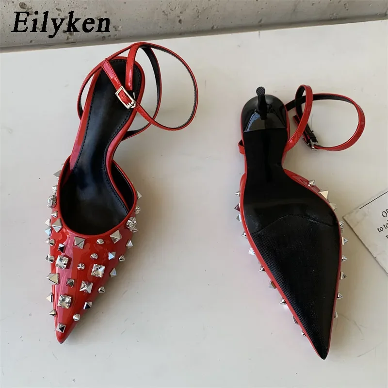 Eilyken Rivet Sexy Pointed Toe Women Pumps Slingback Shoes Wedding Party Buckle Strap High Heels Female Sandals