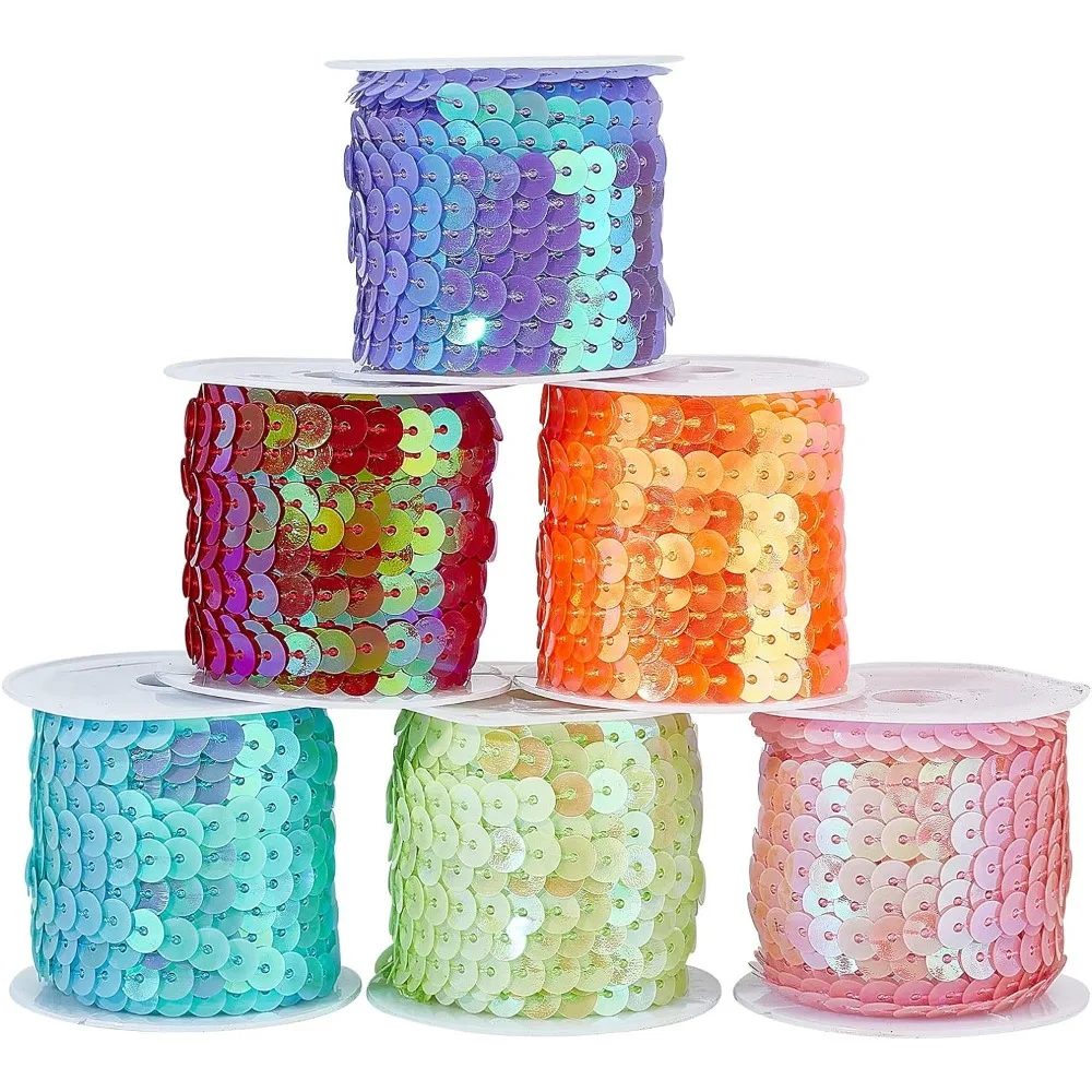 30 Yards Spangle Flat Sequins 6 Color 6mm Flat Sequin Strip Trim Paillette Spool String Shiny Trim Sewing Paillette String