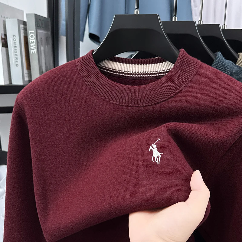 เสื้อสเวตเตอร์หนาสำหรับผู้ชาย เสื้อผ้าฤดูหนาว ถักจากขนสัตว์แท้ เสื้อสเวตเตอร์แบบชิ้นเดียว ผ้ากำมะหยี่