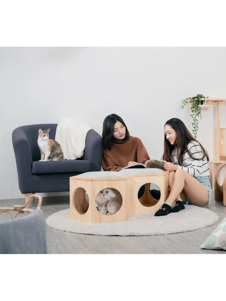 Solid Wood Cat Litter Coffee Table Stool Small Cat Villa Four Seasons Universal Removable And Washable Shared By People And Cats