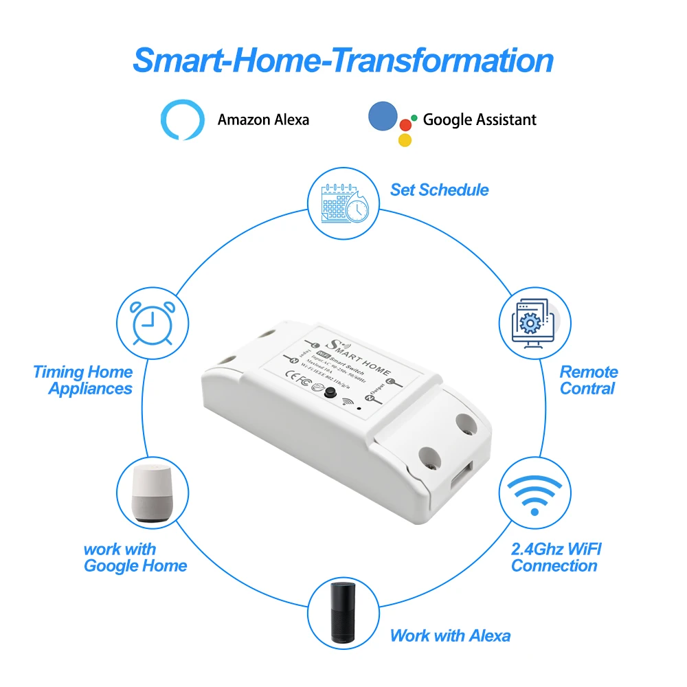 WiFi Zigbee 10A Smart Switch Breaker Module Wireless Remote Switch Alexa Google Home by Tuya eWeLink APP Remote Voice Control