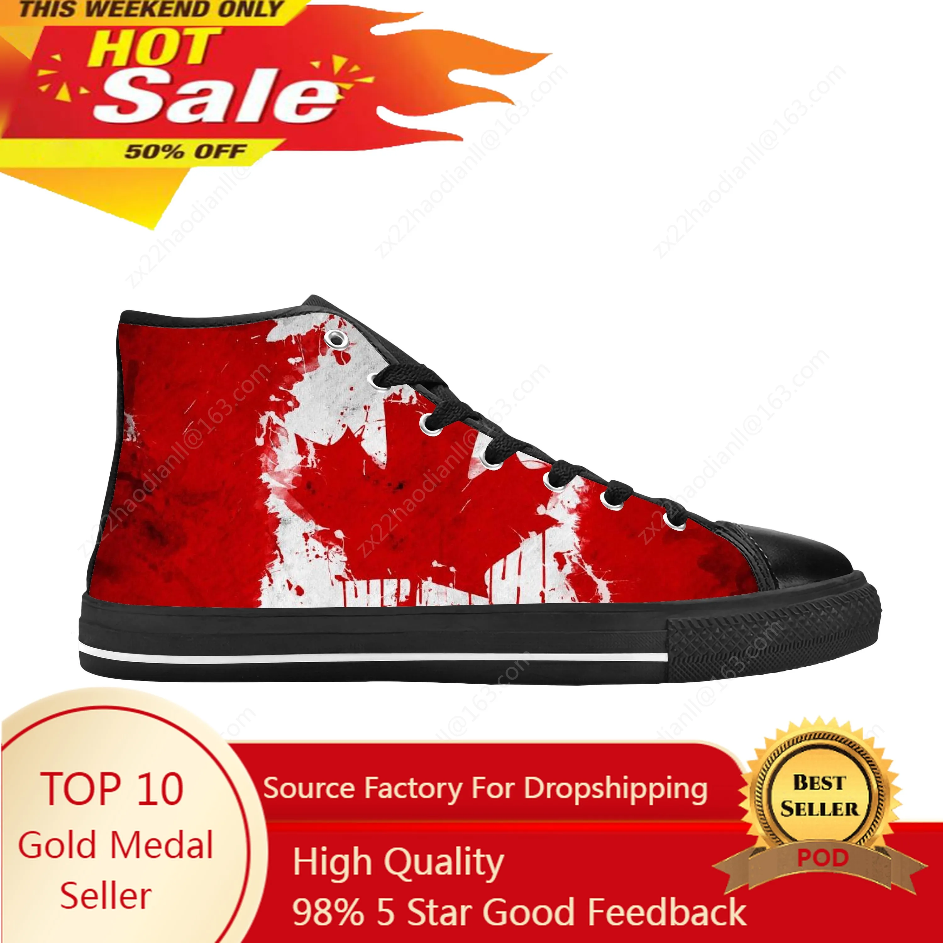 

Canada Canadian Flag Patriotic Pride Cool Fashion Casual Cloth Shoes High Top Comfortable Breathable 3D Print Men Women Sneakers