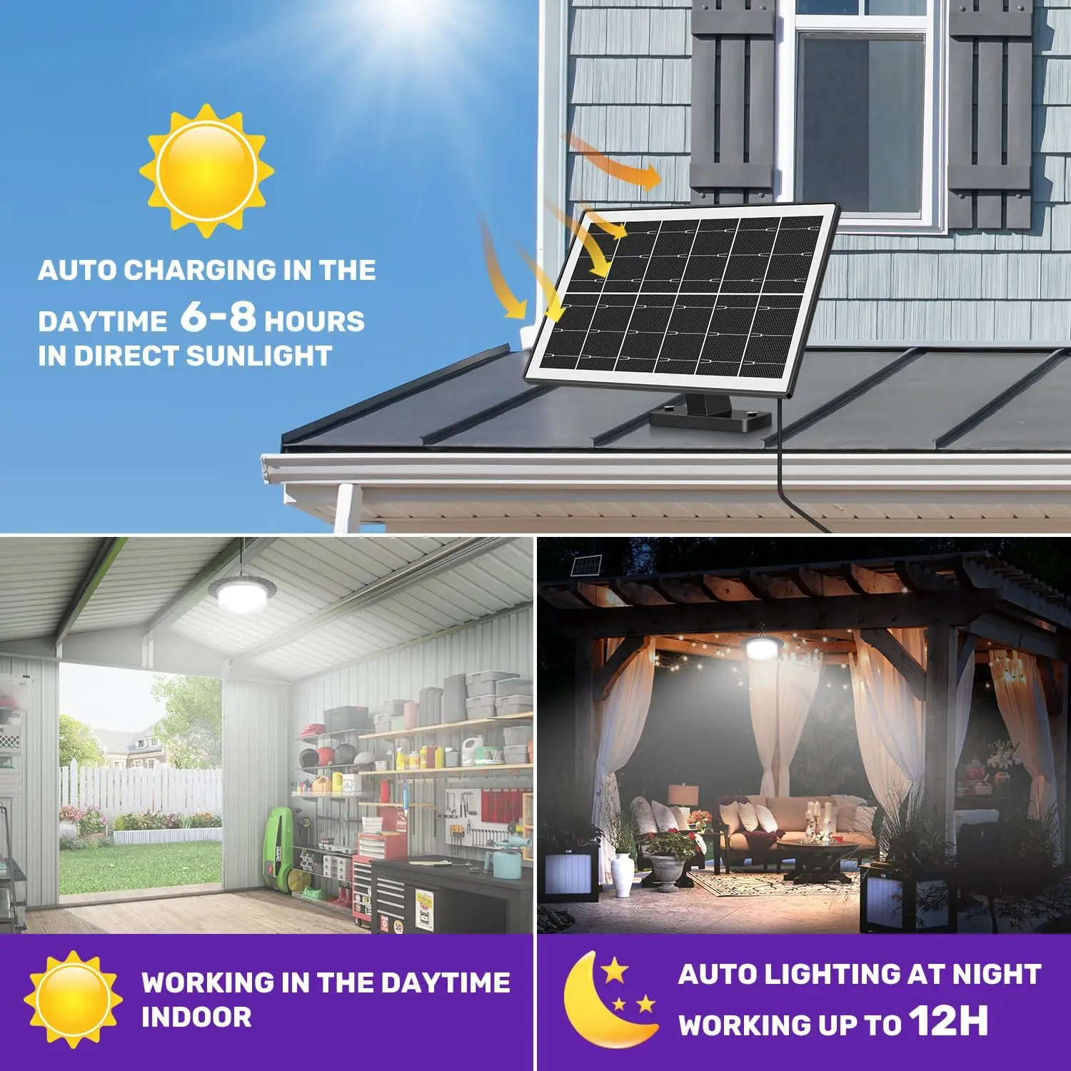 224-LED Solar Pendant Light With Motion Sensor & Remote – Dimmable Hanging Light For Shed, Gazebo, Garage, Patio