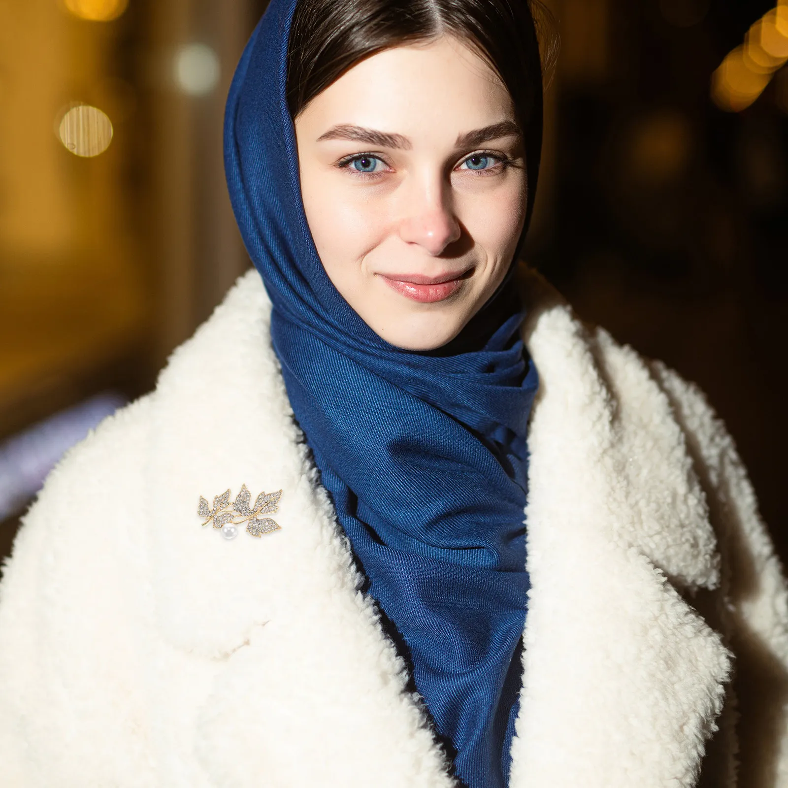 Pearl Brooch for Women – Double Maple Leaf Rhinestone Pin for Sweater, Shawl, Scarf, Cloak & Collar