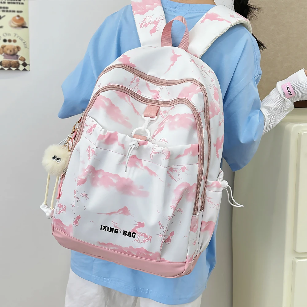 New simple and versatile forest tie-dye schoolbag new chinoiserie small fresh large capacity backpack lightweight travel backpack