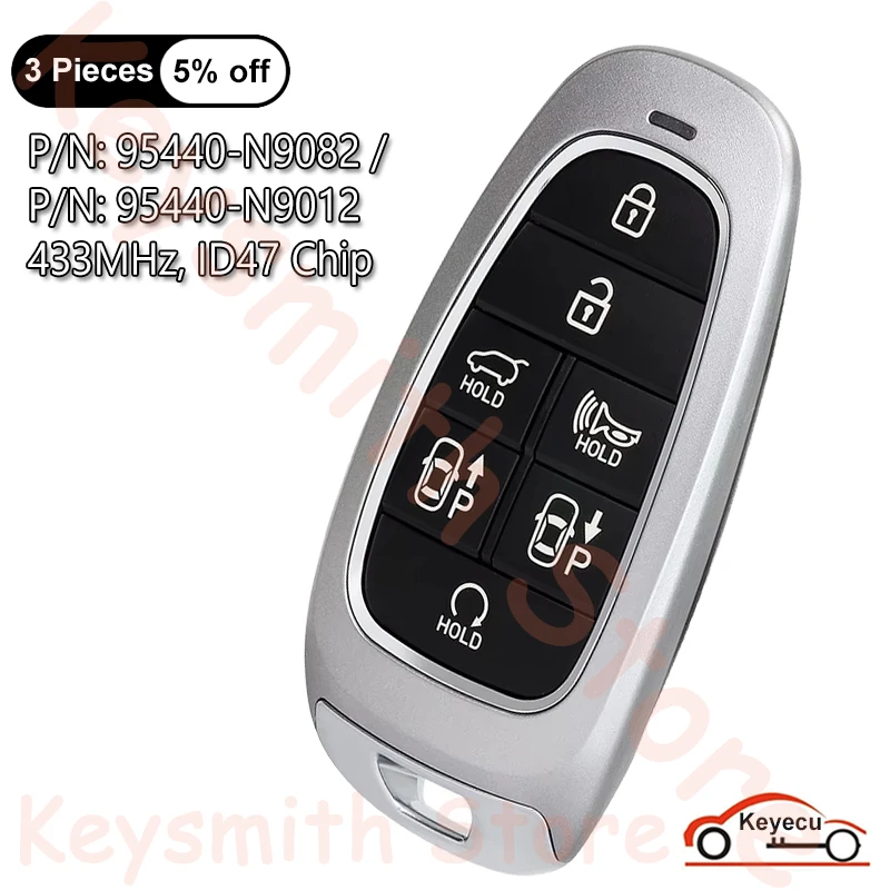 

KEYECU 7 Buttons 433MHz ID47 Chip for Hyundai Tucson 2022 2023 2024 Auto Smart Remote Control Key Fob 95440-N9082 95440-N9012