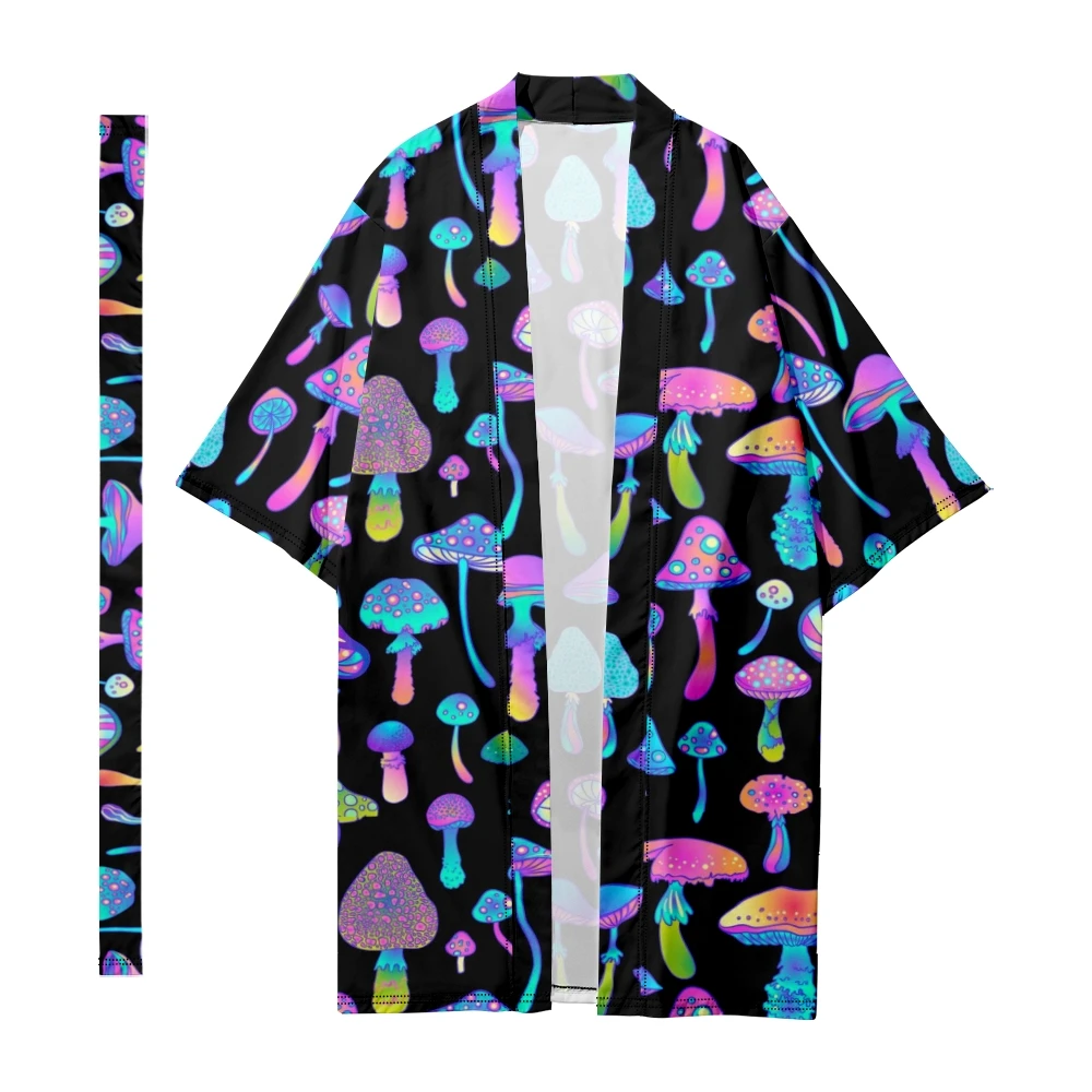 Men\'s Japanese Long Kimono Cardigan Men\'s Samurai Costume Kimono Mushroom Pattern Kimono Shirt Yukata Jacket 9