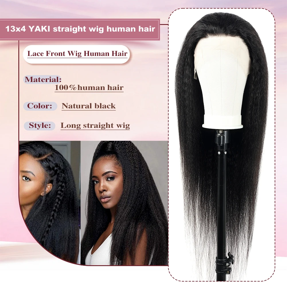 13x4 Yaki Kinky Straight Lace Front Wigs Human Hair Pre Plucked 180 Density Lace Frontal Wigs Human Hair for Women