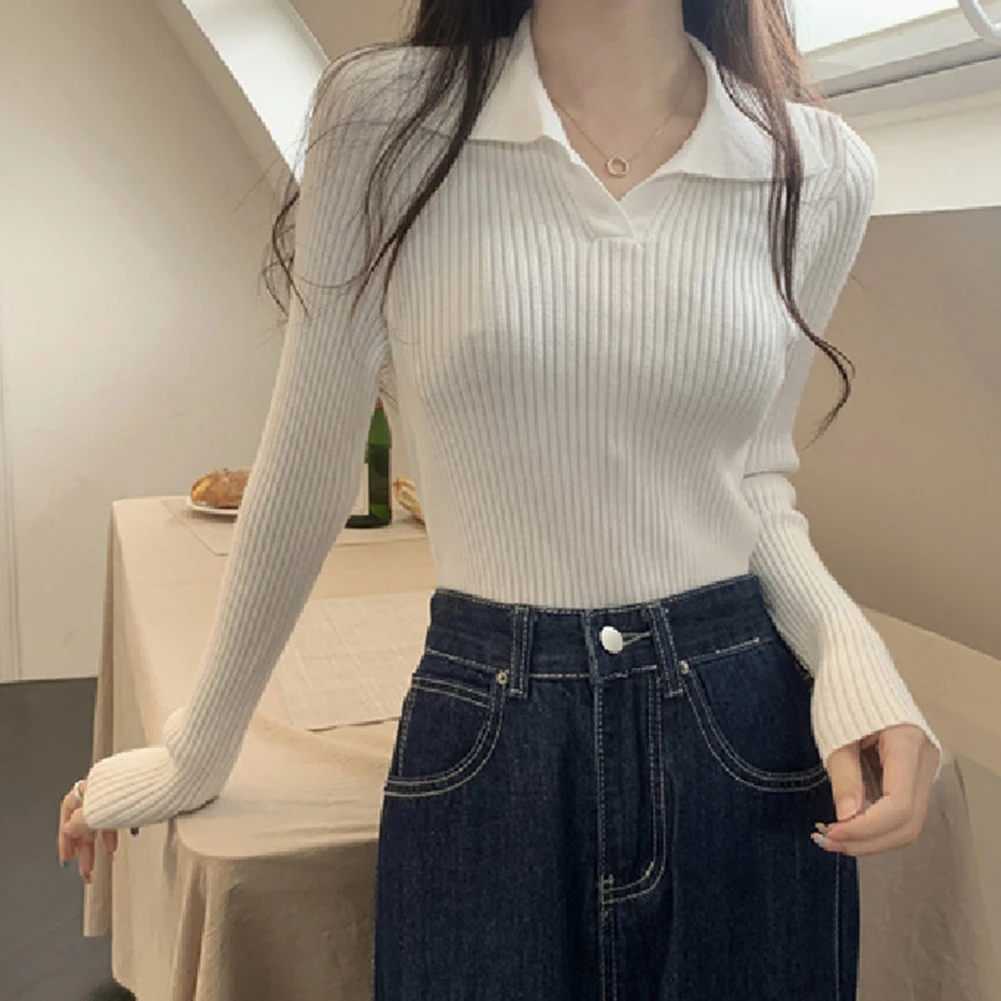 女性長袖ポロカラー Tシャツカジュアルソリッドカラートップわずかに伸縮性のある生地オールシーズンに適しています