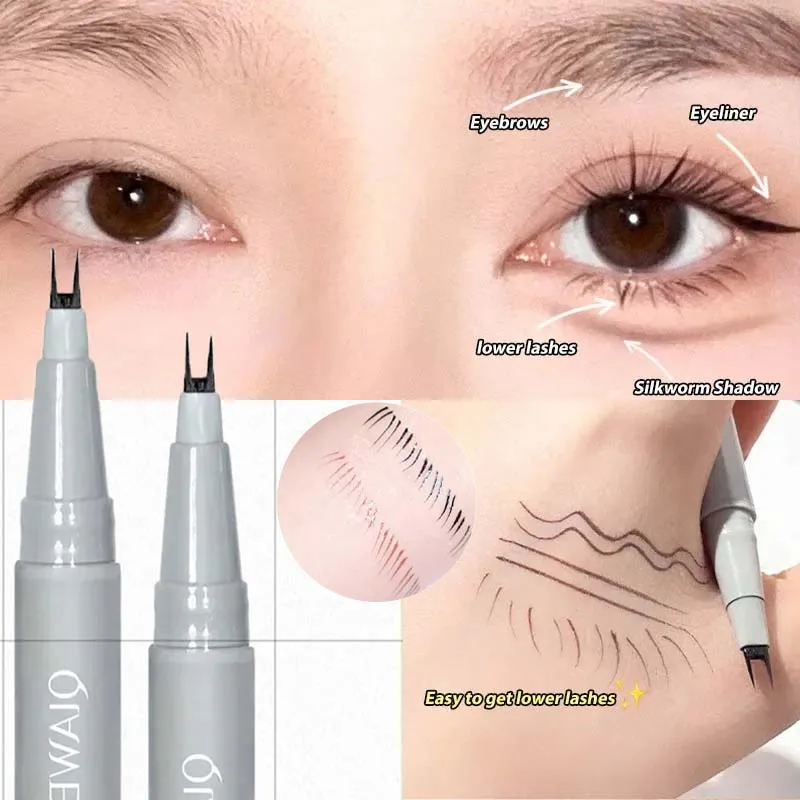 Double-Claw Liquid Eyeliner, ultradünner 2-Gabel-Spitzen-Eyeliner-Stift, wasserfest, schnell trocknend, für die unteren Wimpern, schweißfestes Augen-Make-up