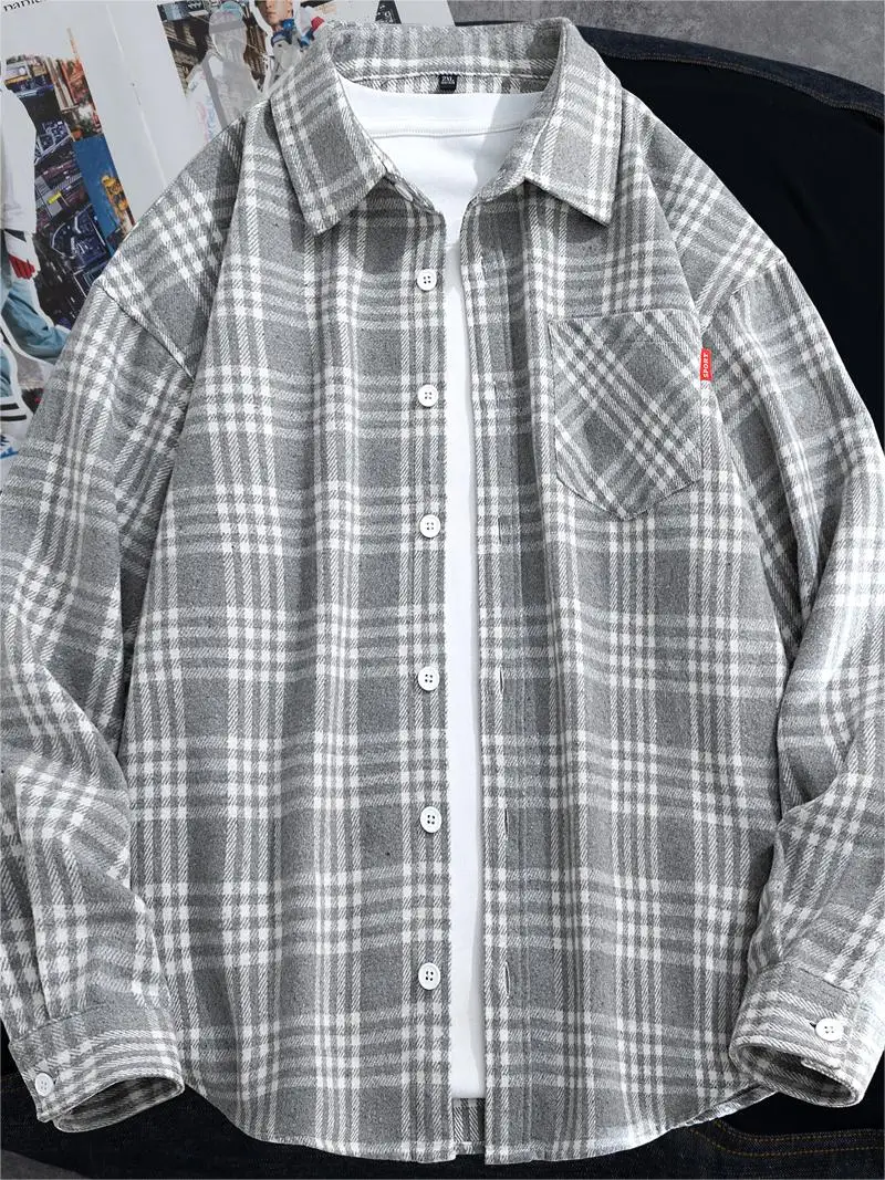 Men Flannel Plaid Shirt Long Sleeve Loose Hip Hop Street Mens Casual Shirts Pocket Male Soft Dress Shirt Plus Size 9xl 8xl