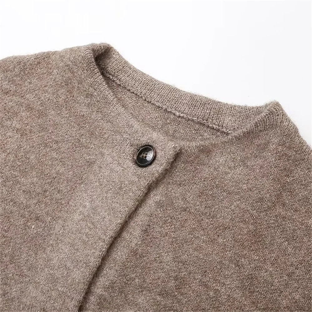 Otoño nuevo producto moda mujer suelta cuello redondo manga larga Color sólido bufanda capa suéter de punto abrigo