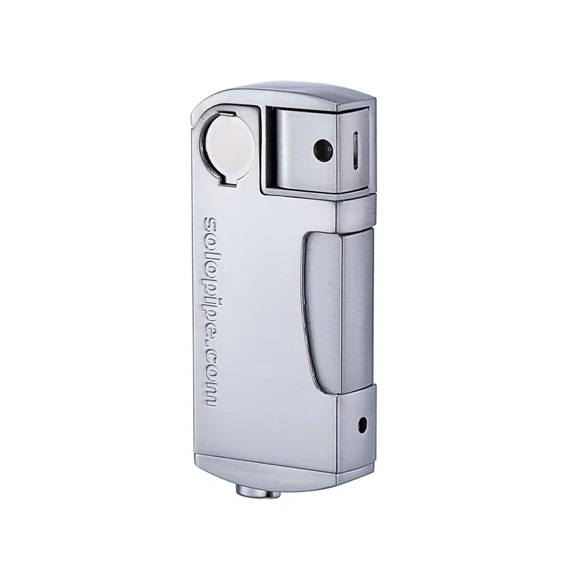 Metal Windproof Cigar Lighter Creative Side Pressure Ignition Butane Gas Open Flame Unusual Lighter High-end Men\'s Gift