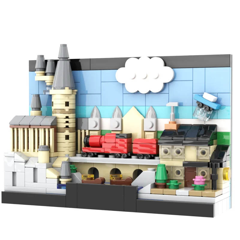 

450 шт. MOC популярный волшебный фильм Хогвартс skyline открытка креативная уличная сцена модель строительный блок здание DIY игрушка в подарок