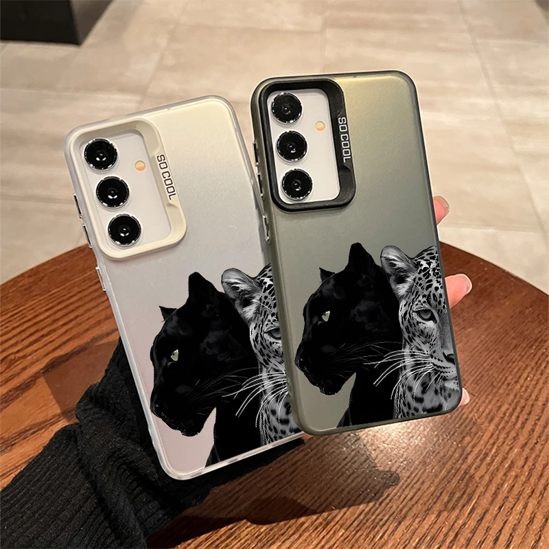Luxury Leopard Phone Case For Samsung S26 S25 S24 A57 A56 A37 A36 A17 A16 A07 A06 M56 Ultra Plus Laser PC+TPU Cases Cover-X100P1