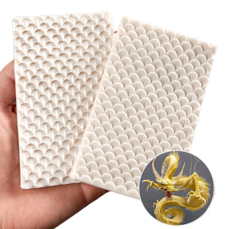 2 PCS Dragon Scale Silicone Mold Double Sided Fish Scale Texture Clay Print Model Character Armor Clay Sculpture Pottery Tools