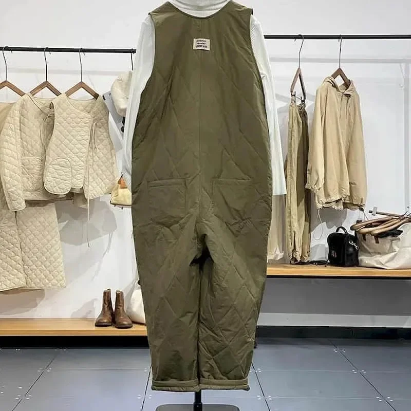 Vrouwen Effen Ruitvormige Jumpsuits Warme Dikke Rechte Broek Een Stuk Outfit Vrouwen Rompertjes Pluche Losse Werkkleding Vintage Overalls