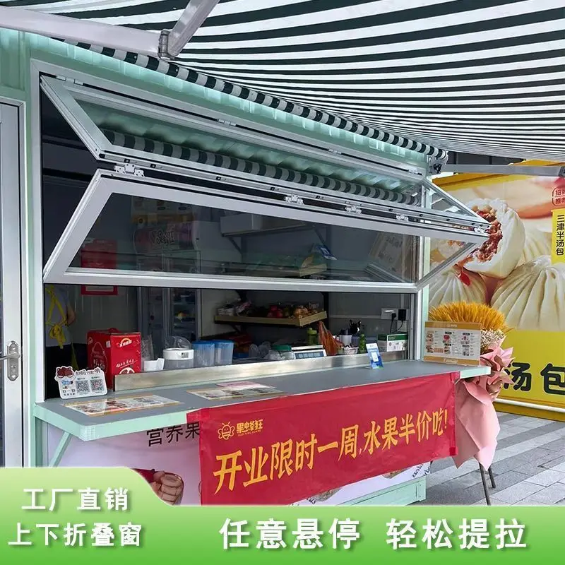 Custom. Internet Celebrity Folding Window Aluminum Alloy Custom Full Open Window Coffee Milk Tea Kitchen Lifting Suspended Slidi