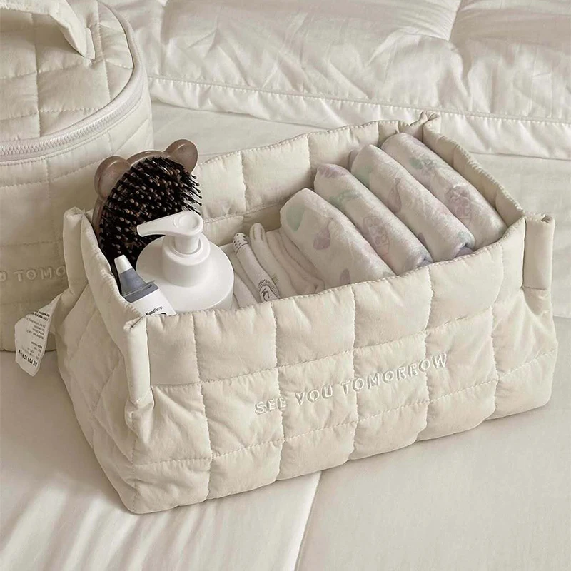 Korean Style Baby Diaper Storage Bag Basket Snack Sundry Storage Desktop Solid Color Sorting Clothing Organizer Box Store Supply
