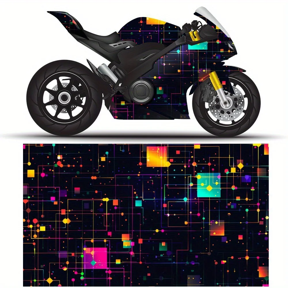 

Vibrant Digital Mosaic PVC Motorcycle Vinyl Wrap, Self-Adhesive Waterproof Sticker, Anti-Scratch Decorative Film for Bike Body,