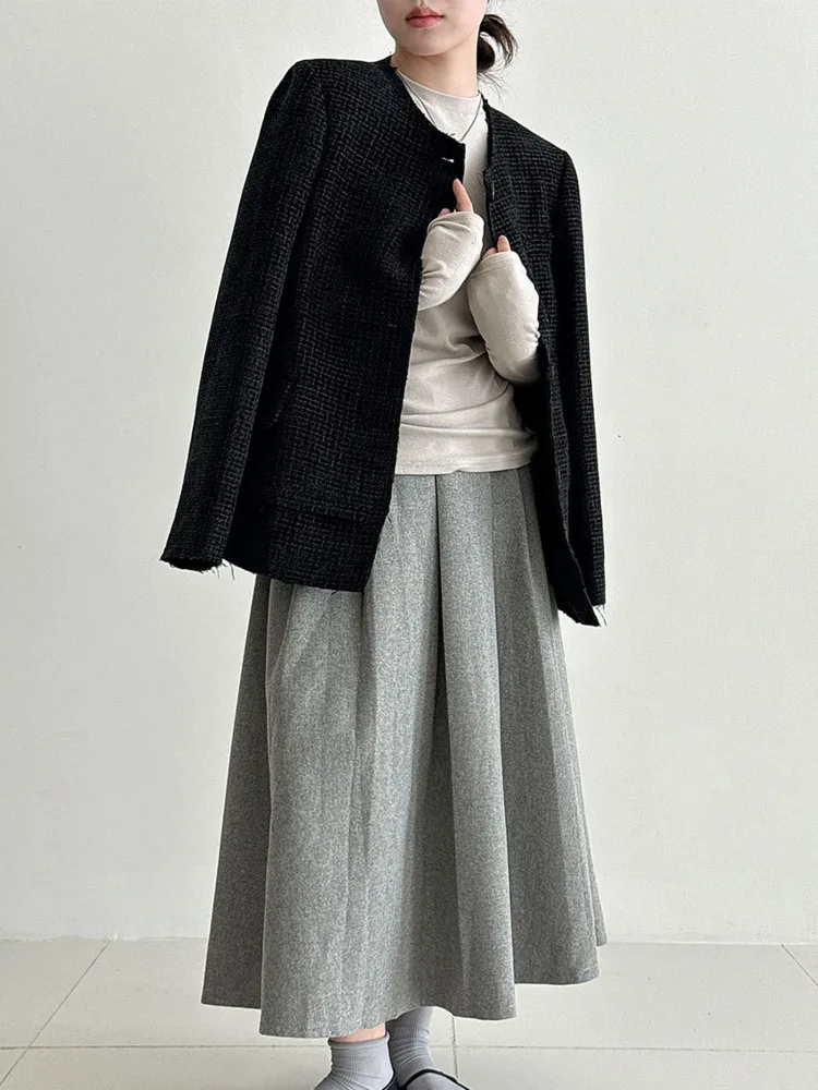 سترة WHTREND على الطراز الكوري برقبة دائرية أنيقة للنساء لخريف جديد سترة قصيرة من التويد الراقية WH1942 #4