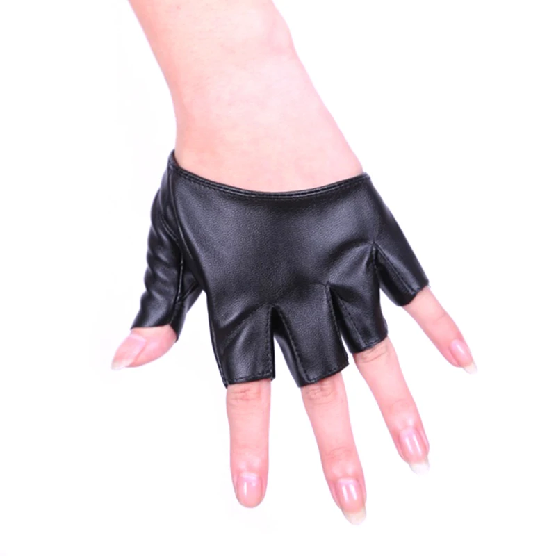 Kunstleder handschuhe Mode Frau Dame trend ige enge halbe Handfläche Finger handschuhe Nachahmung Pu Leder finger lose Cosplay Fäustlinge