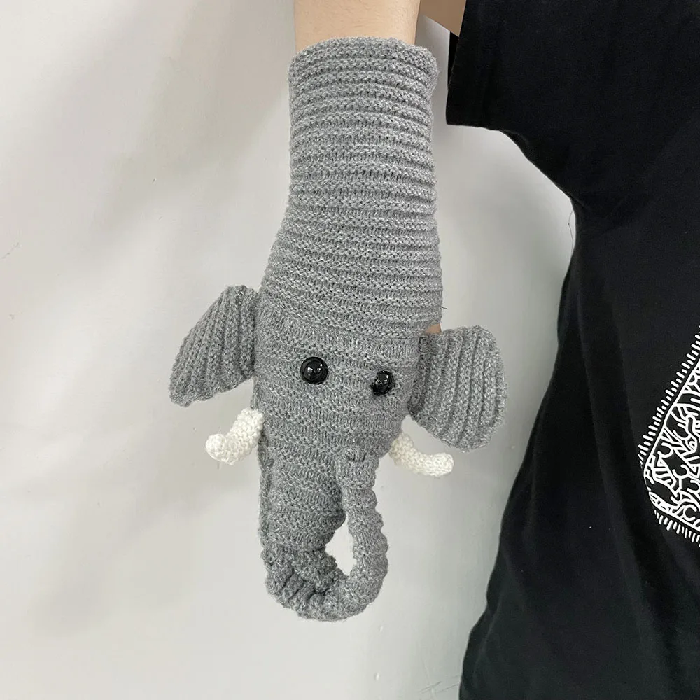 Fall/Winter 2022 3D New Stereoscopic Warm Woolen Gloves Cartoon Elephant Knit Gloves