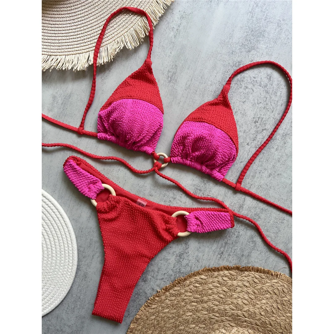 Gefältete, geknitterte, gespleißte brasilianische Bikini-Badebekleidung für Damen, zweiteiliges Bikini-Set, Badeanzug, Badebekleidung, Badeanzug, Schwimmbekleidung V6567 – Detail 7