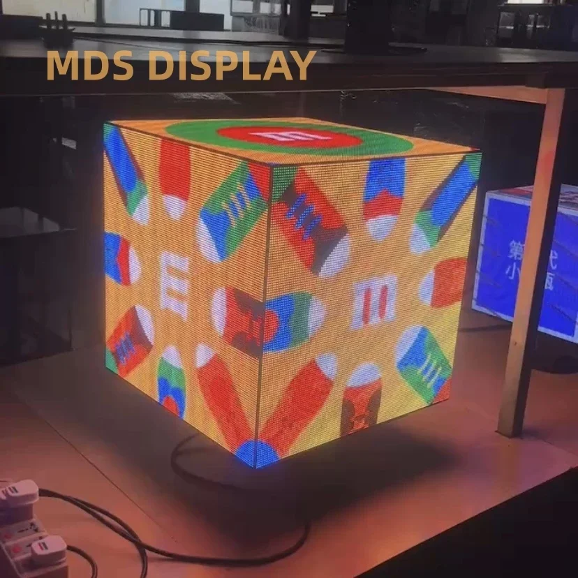 MDS P2.5 Indoor 320*320mm 4 Faces Full Color Creative Product Flexible Module Advertising HD Video Cube Led Display Screen