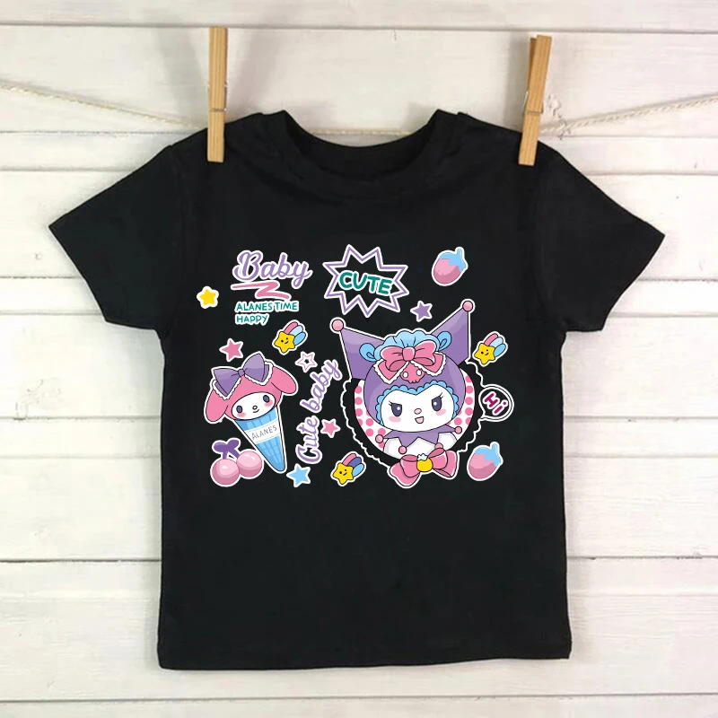 Camiseta fresca para chico Kuromi Kawaii Manga, camiseta de Anime japonés para niños, ropa para niños, camisetas, camisetas para niños y niñas,