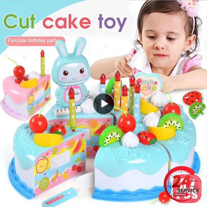 Children's Cake Toy Play House Toy Kid Pretend Role Play Toys 37 Piece Set And Blue For Kids Birthday Gift