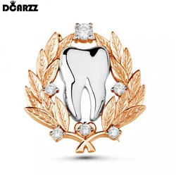 DCARZZ Luxury Medical Dental Tooth Brooch Pin Charm Wheat Ear Crystal Teeth Medal Lapel Backpack Badge Jewelry for Dentist Nurse