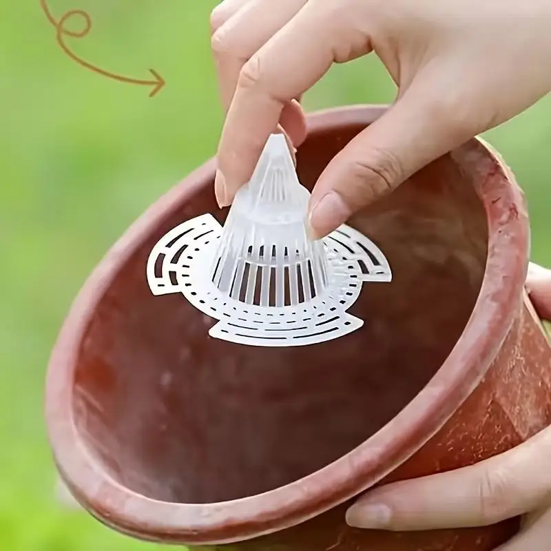 【10Pcs Reusable Plastic Flower Pot Drainage Pad Gardening Potted Plant Conical Design Good Air Permeability Prevents Root Rot】