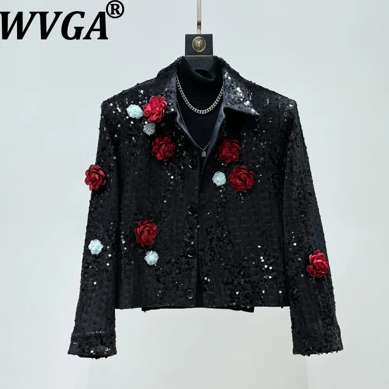 

WVGA Spring Autumn New Men Heavy Sequin Embroidery Trendy 3D Flower Jacket Niche Chic Casual Turn-Down Collar Short Coats W16591