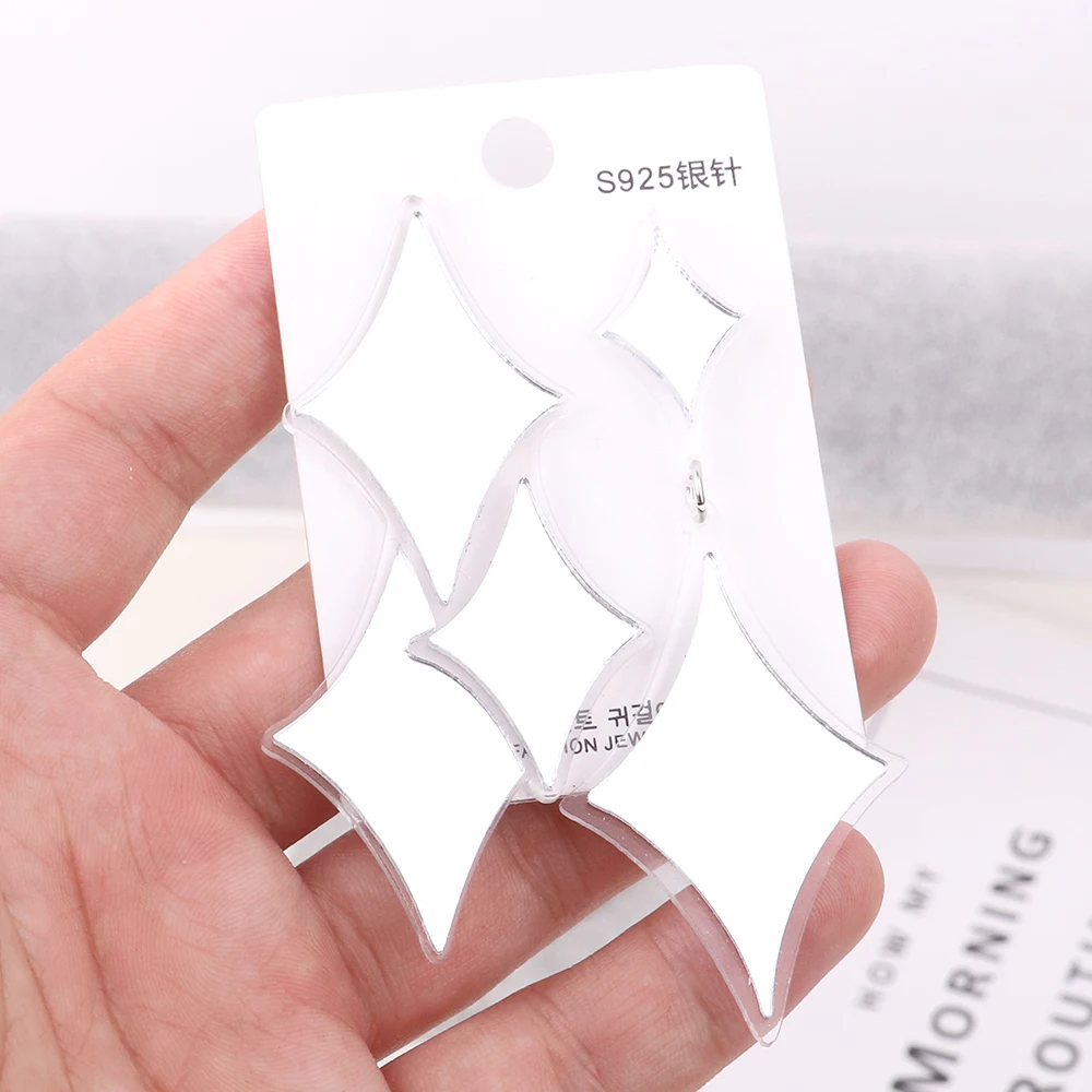

Geometric Silver Color Mirror Surface Acrylic Drop Earrings for Women Square Shape Long Dangle Earrings Fashion Jewelry Gifts