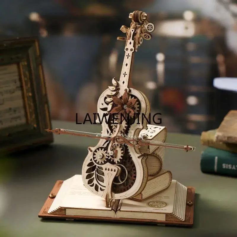 

HLZ wooden music box music box DIY hand-assembled cello model ornament