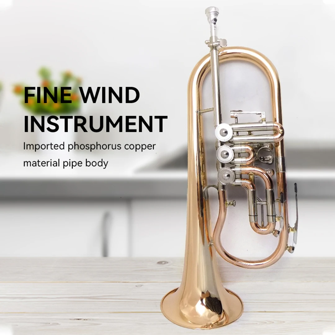 High Quality Bb Flugelhorn Musical Instruments Gold Brass Material Lacquer Surface with Case Mouthpiece Professional Performance