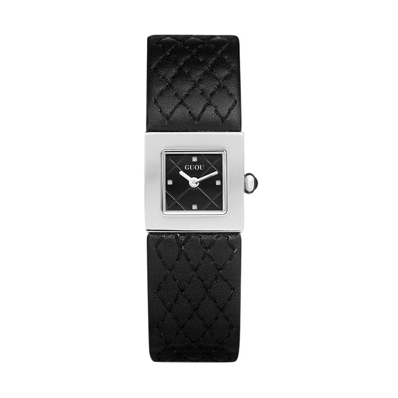 GUOU Women Quartz Watch Luxury Clock Fashion Vintage Orologio Retro Classic Black Gold Square Reloj Ladies Leather Wristwatch