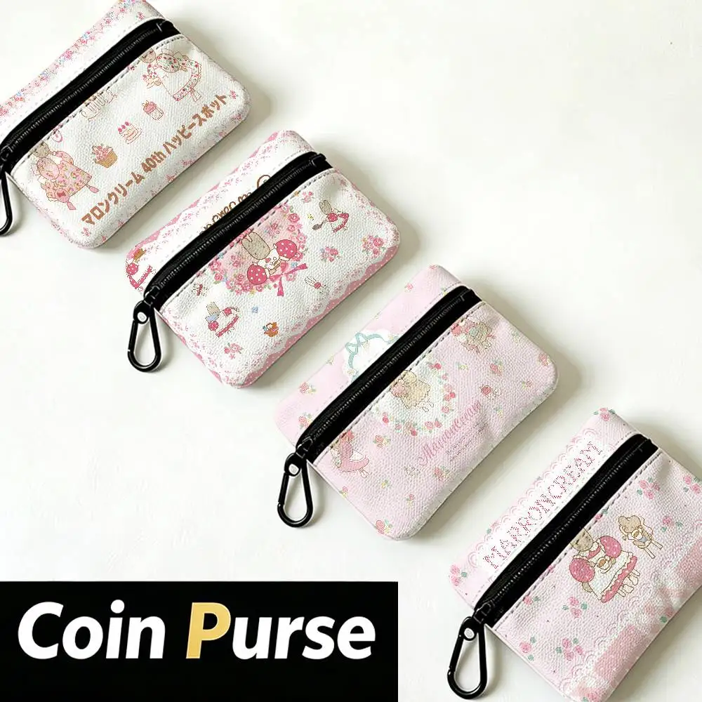 M-Marroncream-Cartoon Oxford Fabric Zipper Pouch Lightweight Hanging Coin Wallet For Coins ID Cards Keys Lipstick Earbuds
