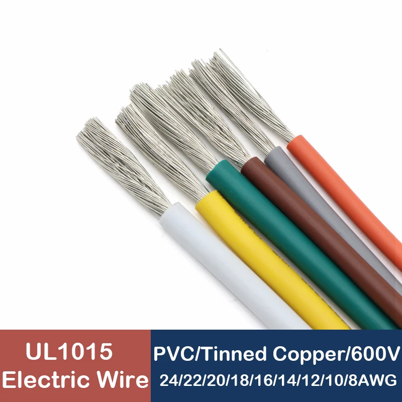 

2/5/10M 24 22 20 18 16 14 12 10 8 AWG UL1015 Multi-stranded Electric Wire PVC Lamp Lighting Tinned Copper Cable DIY Line 600V