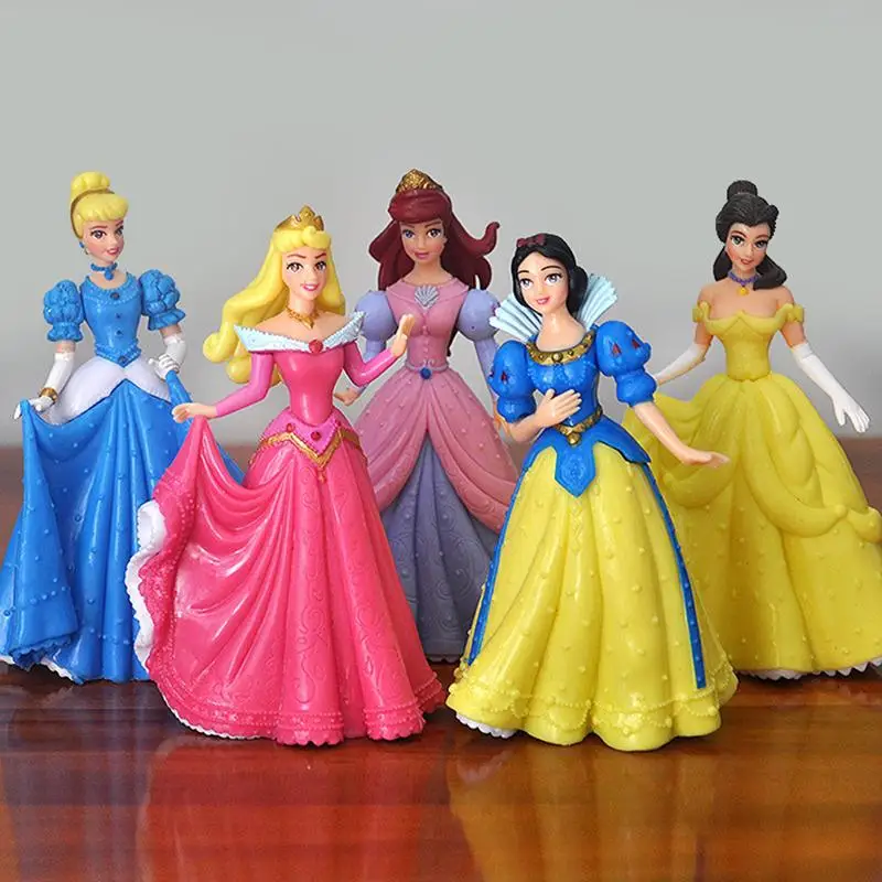 5pcs/lot Disney Princess Snow White Belle Sleeping Beauty Princess Doll Ornaments Decorations Action Figures Toys For Kids Gifts