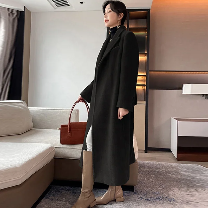 wool coat women's long high-end simple winter 2022 new alpaca wool coat