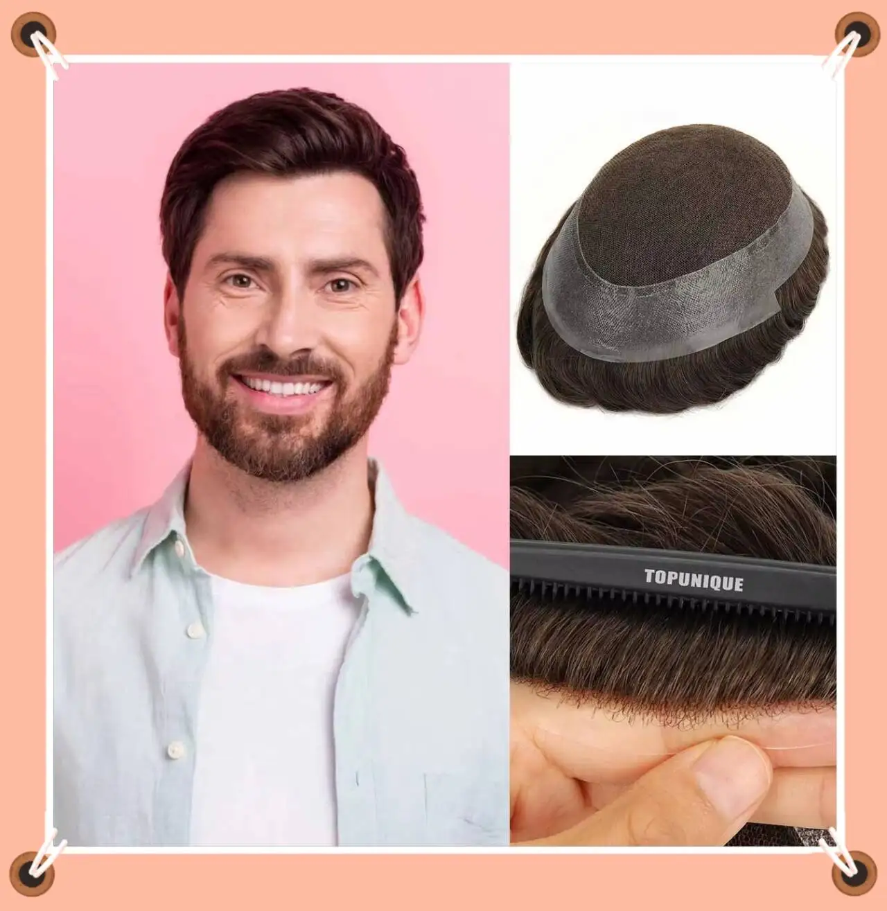 

TUL06 Премиум-система для волос: гибридный парик из французского кружева с полиуретановой основой и индийскими натуральными волосами Реми, простой в уходе и с отличной воздухопроницаемостью