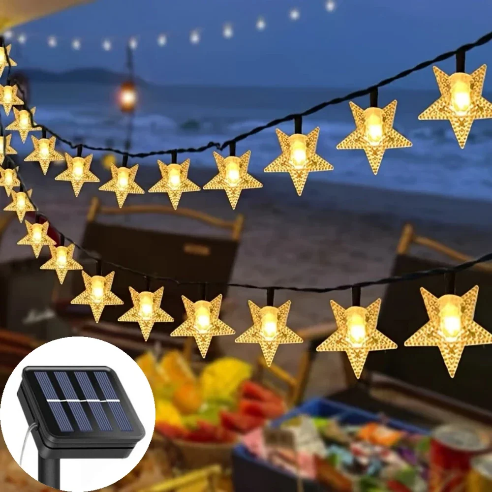 LED Outdoor Solar Star String Light Christmas Garlands Solar LED Fairy Lights Garden Wedding Party Decorations for Home Garden