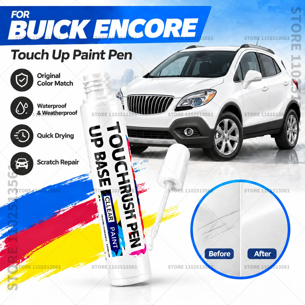 Car Scratch Remover Paint Pen Touch Up Marker for Auto Body Repair Door Bumper Fender Accessories For Buick Encore White Black