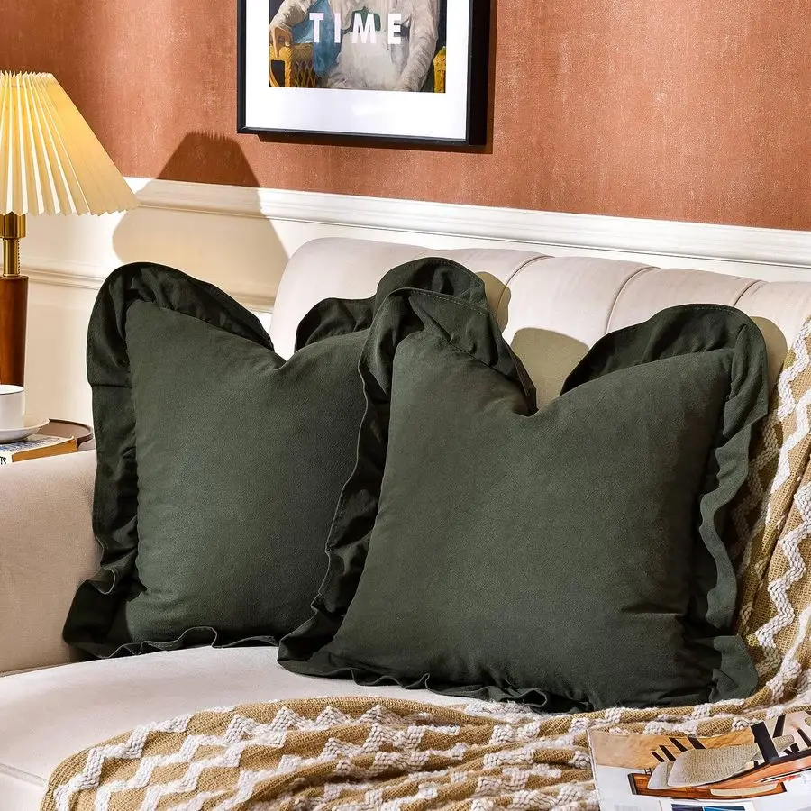 

Набор из 2 наволочек для декоративных подушек, 100% хлопок, предварительно стираные, с рюшами, для дивана, кровати, спальни, 20 x 20 дюймов, зеленые