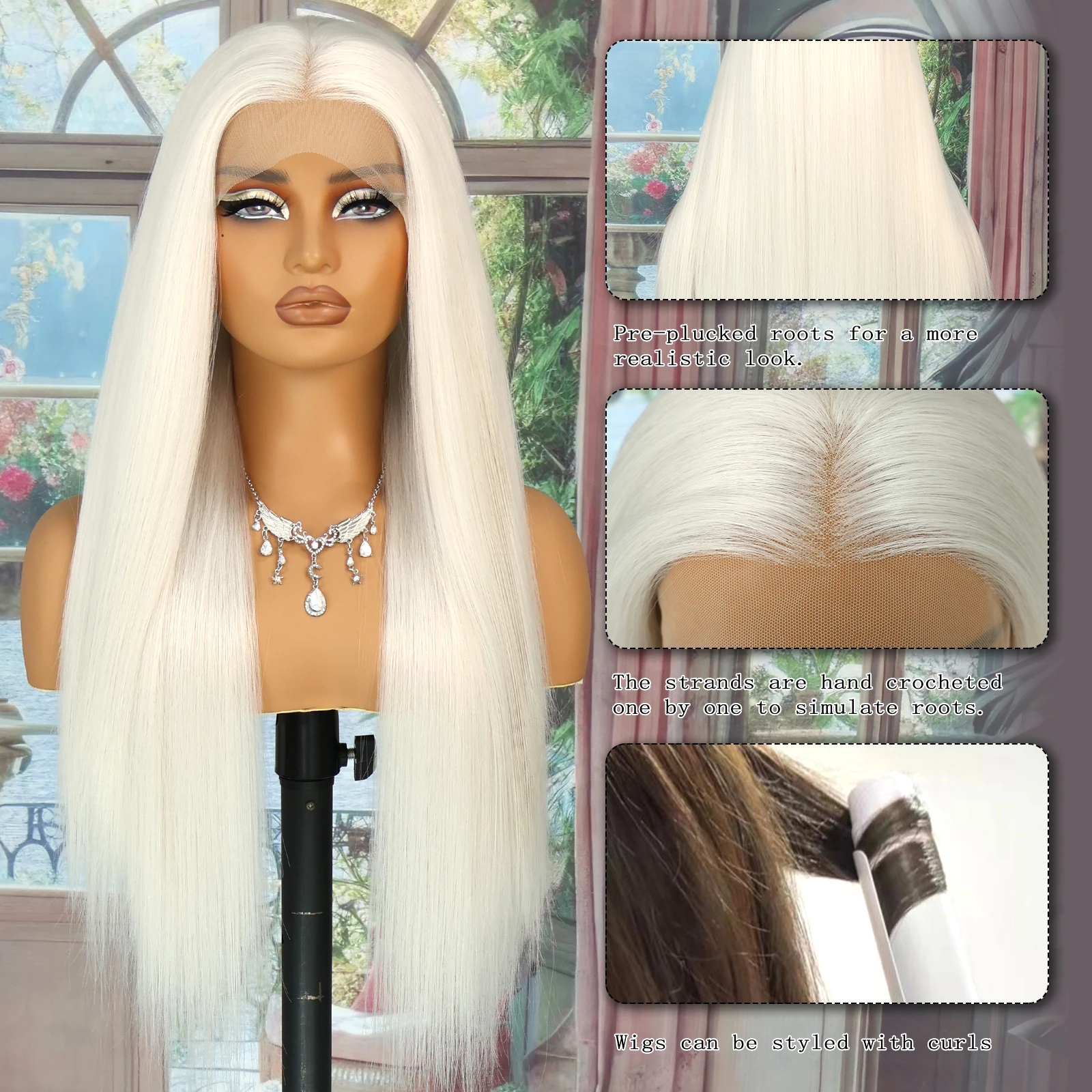 Aubree cabelo sintético peruca 13*4 frente do laço perucas cosplay cor branca 28 polegadas longa reta 180% densidade peruca sem cola