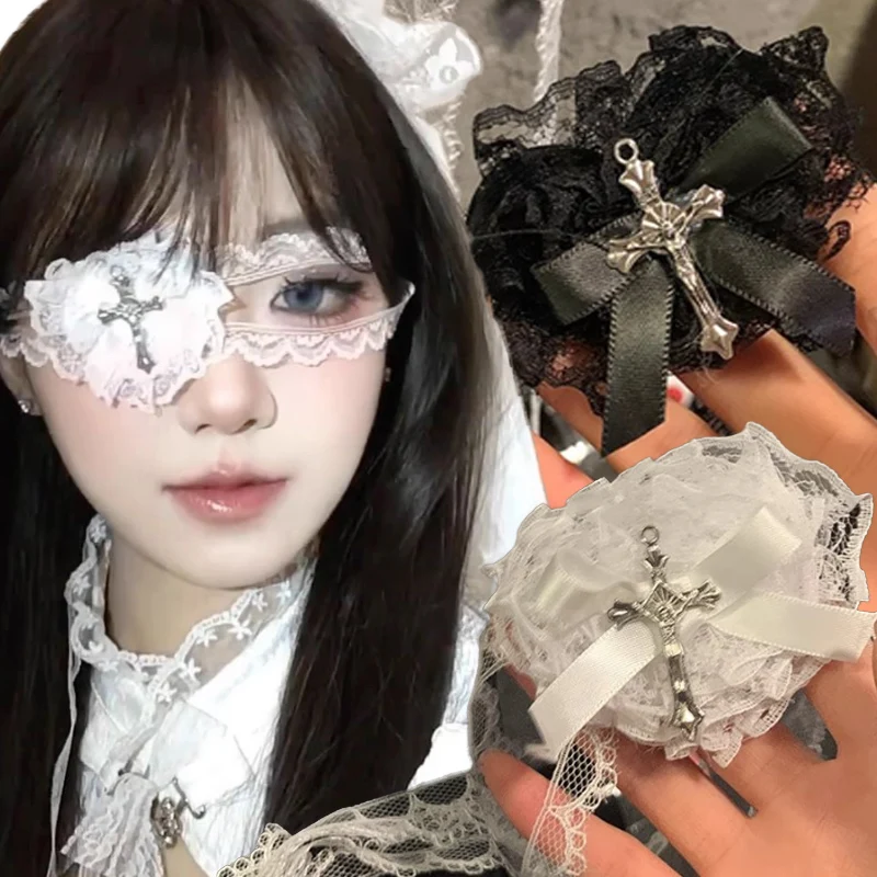 

Готическая маска для глаз для косплея, кружевной бант, сердце, крест, черный, белый, темный, панк, модные женские аксессуары для маскарада в стиле Лолиты