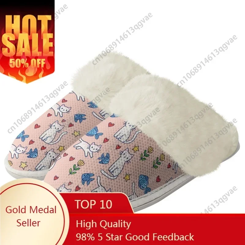 

Cute Cartoon White Cat Plush Slippers Keep Warm Shoes Mens Womens Home Cotton Bedroom Custom Thermal Lightweight Slipper DIY